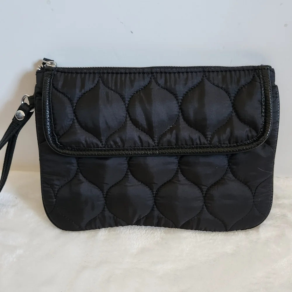 Cynthia Rowley Black Nylon Padded Quilted Large Wristlet Wallet